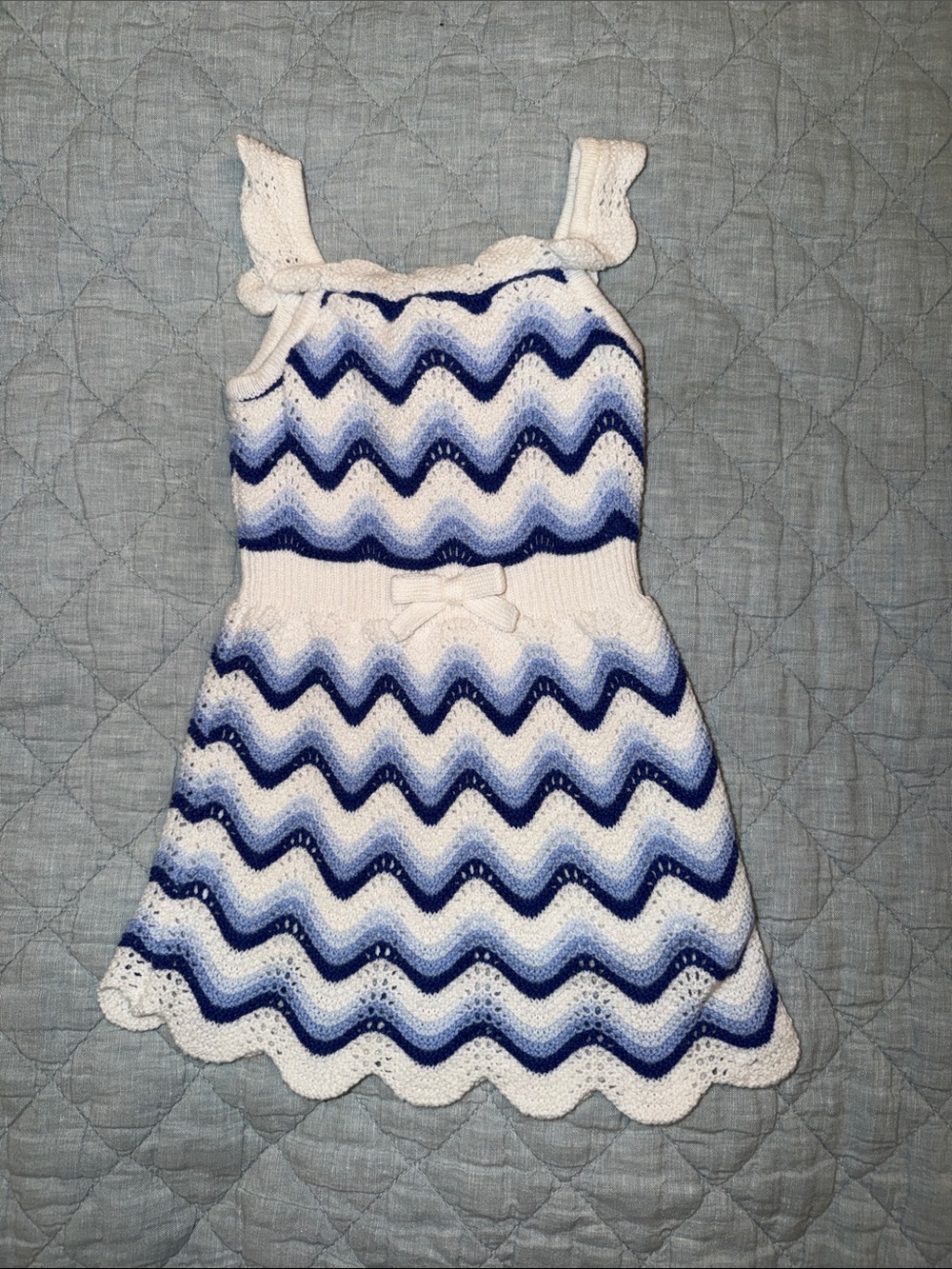 Janie and Jack Blue and White Chevron Knit Sundress